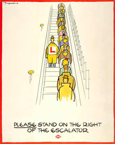 1994 Please stand on the right of the escalator by Fougasse
